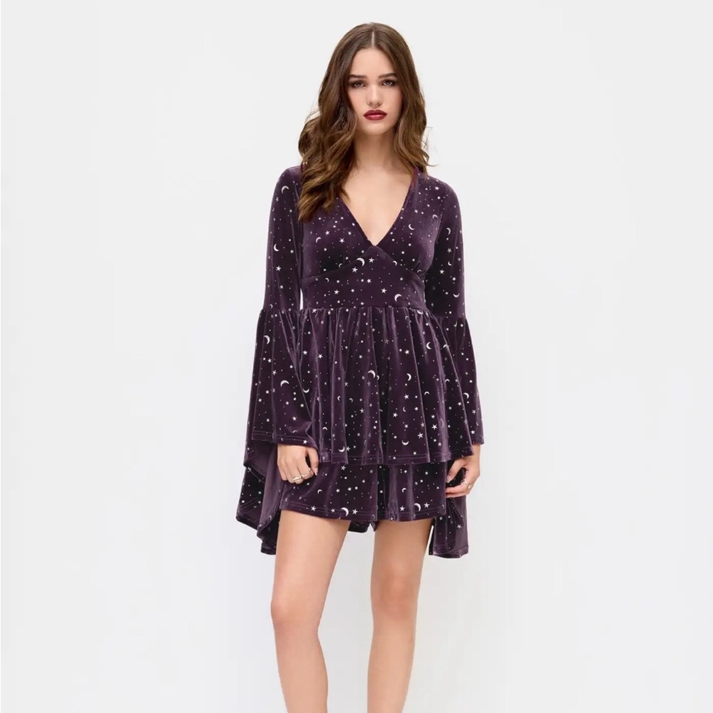 Cider Purple Velvet Celestial Romper with Moon and Star Design